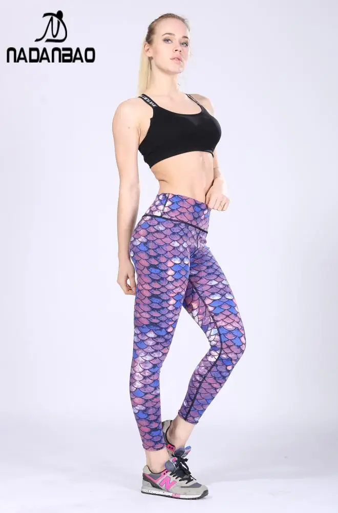 NADANBAO-pantalones de Yoga deportivos con estampado de escamas de pescado para mujer, Leggings sin costuras de cintura alta, ropa de sirena para otoño