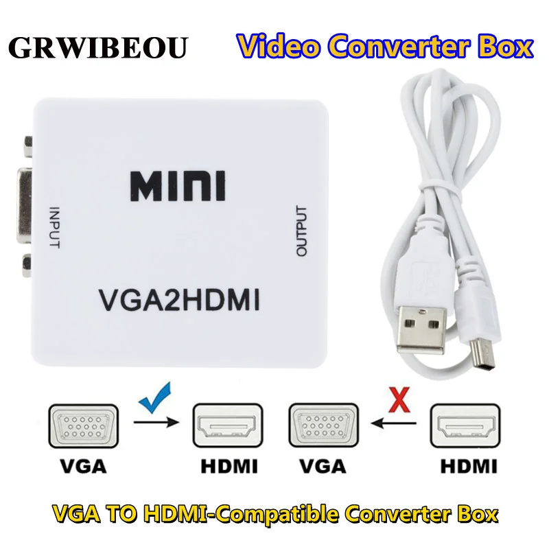 ポータブルミニ VGA から HDMI 互換コンバータ VGA2HDMI ビデオボックスオーディオアダプタ 1080P ノート PC HDTV プロジェクター TV VGA2HDMI