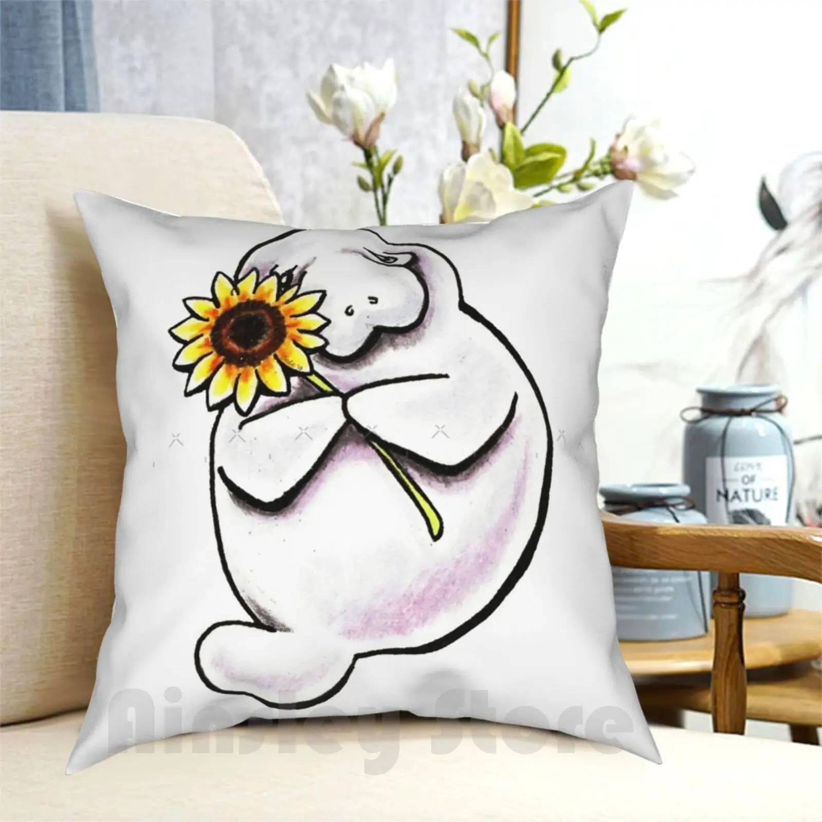 Sunny Manatee Pillow Case Printed Home Soft DIY Pillow cover Manatee Manatee Lover Manatee Funny Cute Pretty Happy