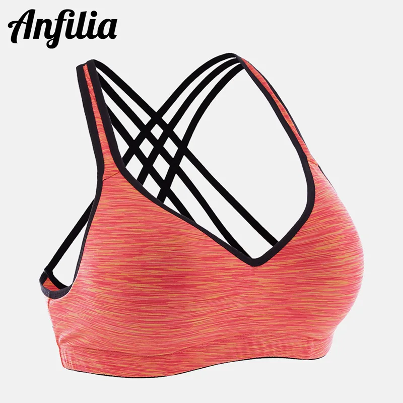 Anfilia Women Yoga Sports Bra Medium Impact Floral Print Backcross Yoga Bra Running Workout Bra Fitness Anti-sweat Sports Top