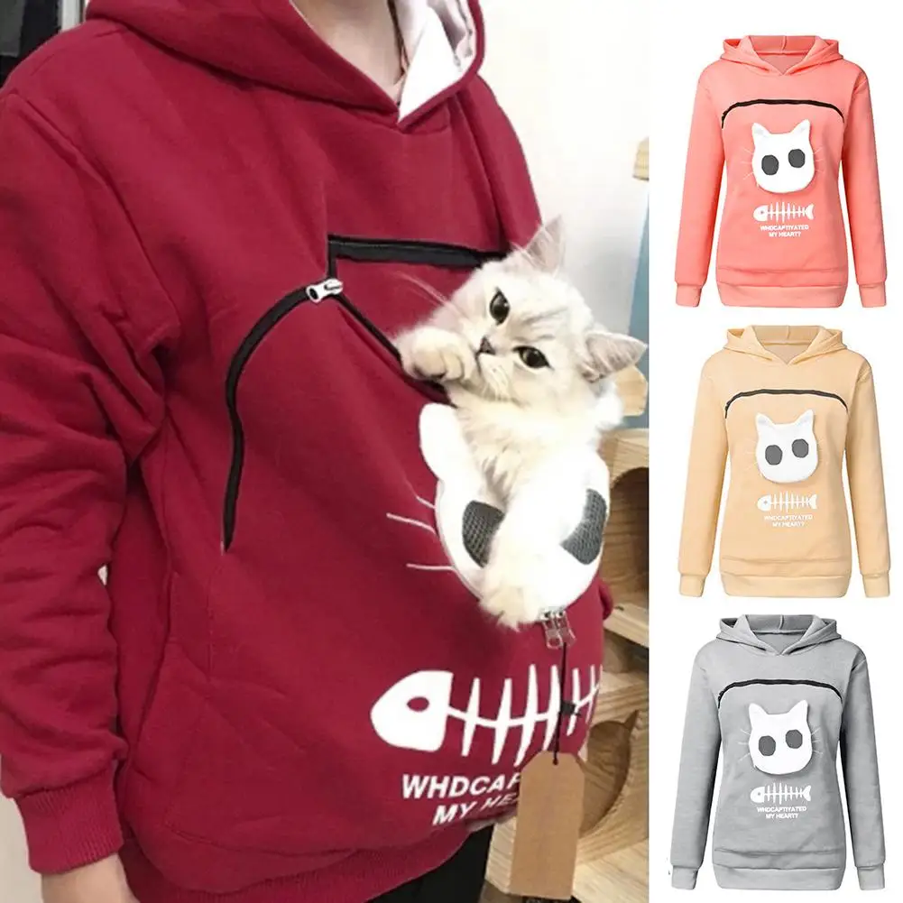 

Pet Carrier Thicken Shirts Cats Lovers Hoodie Kangaroo Dog Pet Paw Pullovers Cuddle Pouch Sweatshirt Pocket Animal Ear Hooded