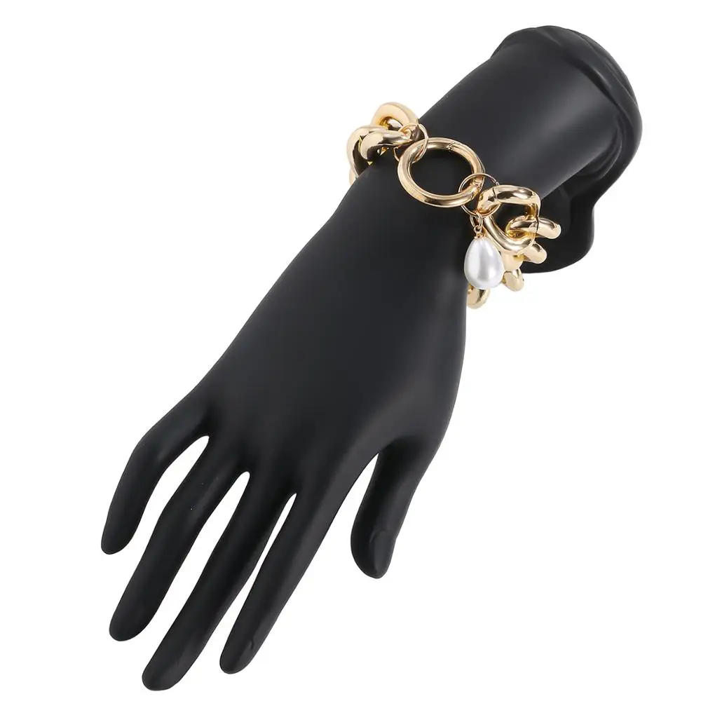 Goth grande imitazione perla ciondolo braccialetto braccialetto donna uomo fascia Hip Hop Heavy Metal Chunky Lock catena bracciali gioielli a mano