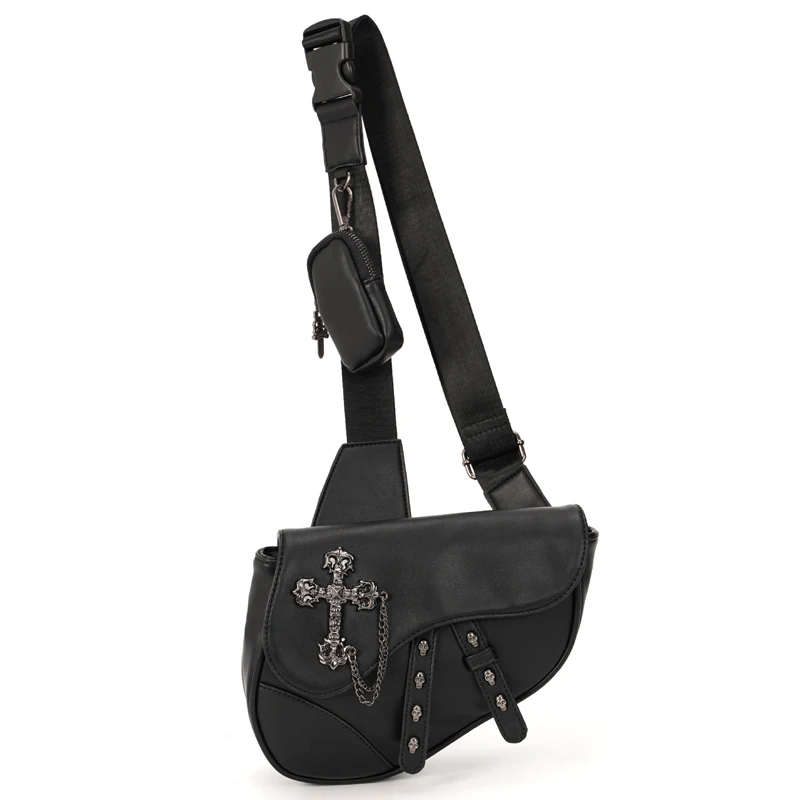Annmouler Fashion Men\'s Handbag Saddle Purse Pu Leather Shoulder Bag Designer Crossbody Bag Cool Chest Bag