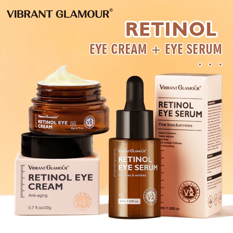 VIBRANT GLAMOUR Retinol Eye Cream And Eye Serum 2 PCS/Set Firming Lifting Anti-Aging Reduce Wrinkle Fine Lines Facial Skin Care