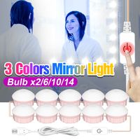 LED Hollywood Beauty Stepless Dimmable Kit 3 Colors 2 6 10 14 Bulbs USB 12V Makeup Mirror Lamp LED Dressing Room Maquillaje Bulb