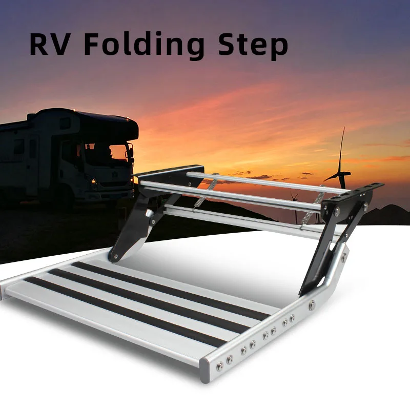 DREAMRV Entry Doorway Manual Folding Ladder Step Motorhomes Aluminum Alloy RV Pedal Step Telescopic Antiskid Caravan Accessories