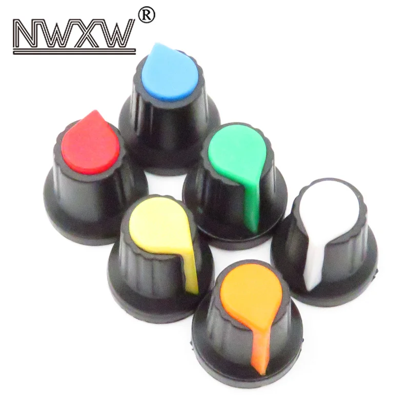 10pcs WH148 Potentiometer Knob Switch Cap Plastic Blue Red Yellow Orange White Green 15X17mm AG2 Handle 6MM