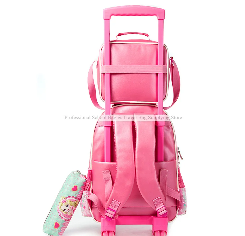 School Wheeled backpack for girls Trolley Bag with wheels with lunch bag set Trolley Bags Children school Rolling backpack bags