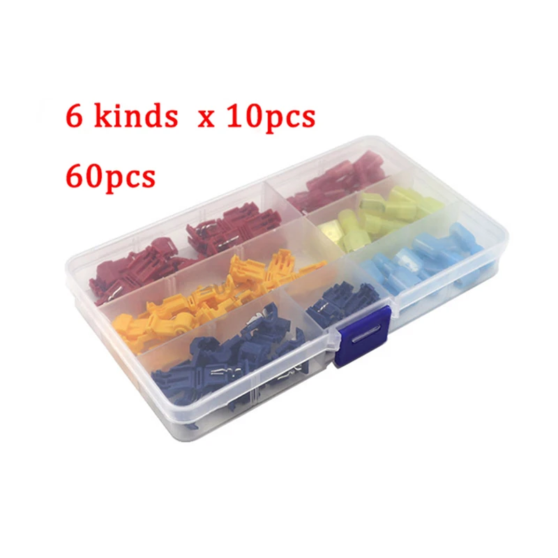 60Pcs/Box T-nap Electrical Cable Ouick Connectors Splice Lock Wire Terminal Crimp Wire Connector Waterproof Electric Connector