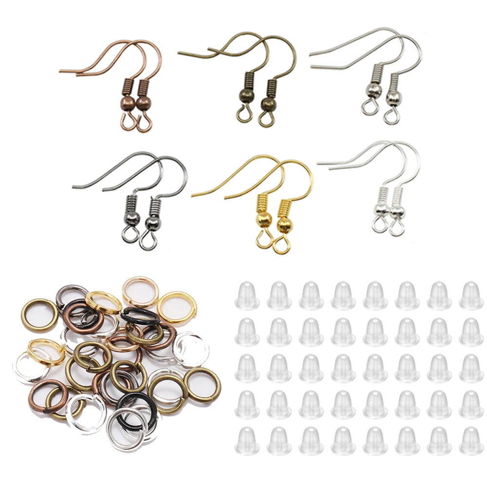 100/300 Stks/partij Hypoallergene Oorbelhaak Kit Mixkleur Oordraden Vishaken Open Springringen Oordopjes Voor Diy Sieraden Maken