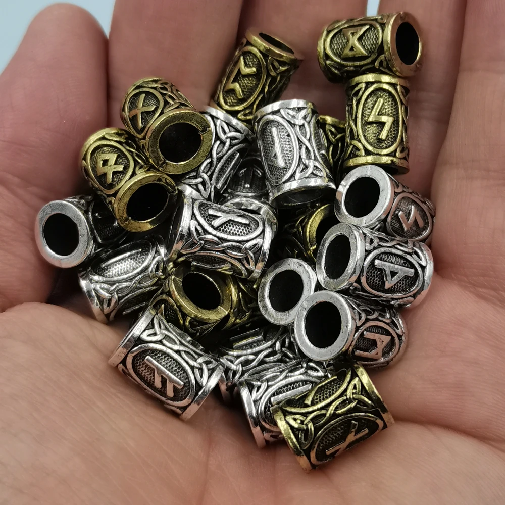 24Pcs Runic Runes Metal Beads Viking Jewelry Bead For Hair Beard Braided Charms Bracelet Making Jewerly Craft Wholesale Supplies