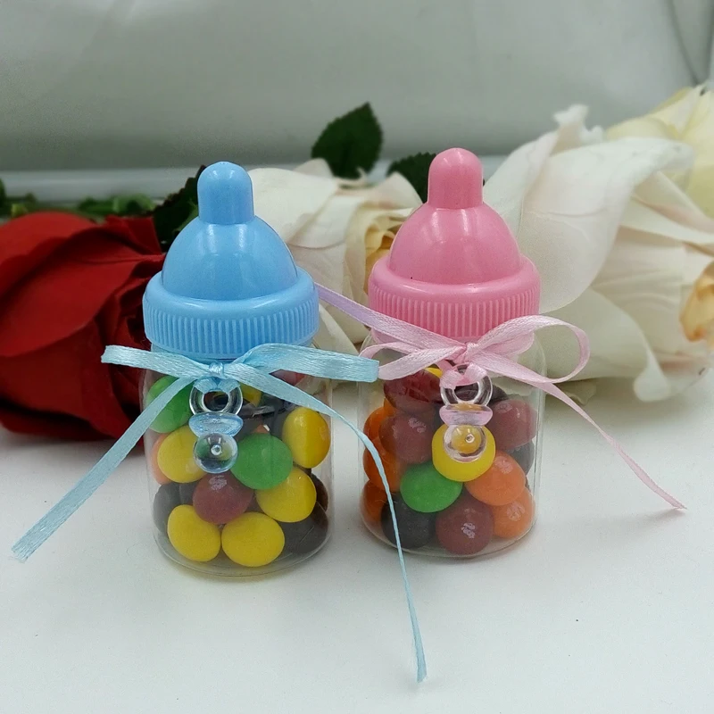 Free Shipping 50pcs/lot Baby Shower Milk bottle candy box in Blue and Pink color ,Plastic Favor Box