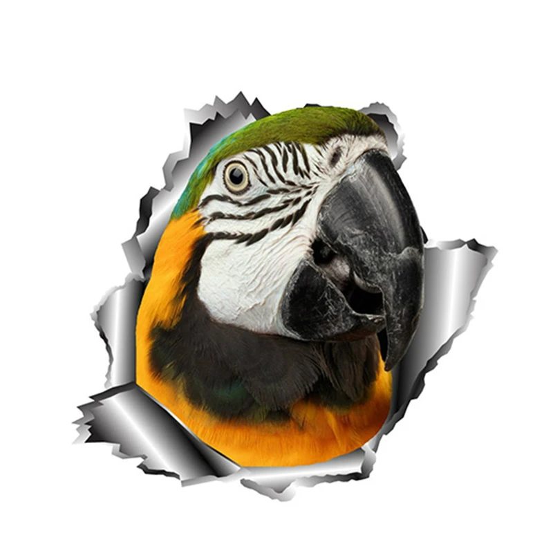 Waterproof Car Stickers Parrot Bird Car Stickers Torn Metal Full Color Decals Car Window Bumper Decals Animal Stickers 13x12.5cm