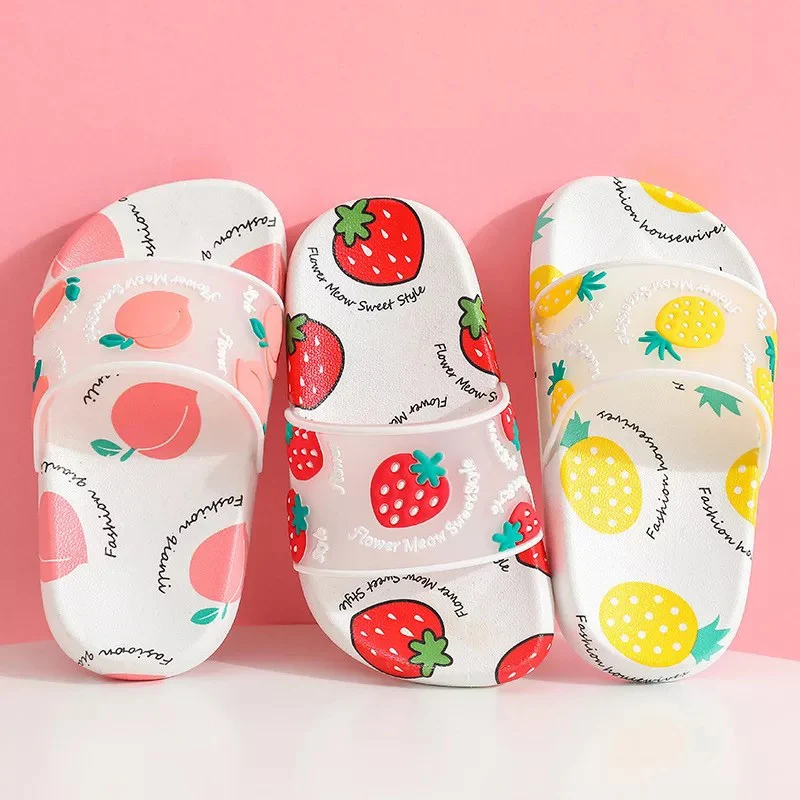 Summer slippers kids indoor slippers cartoon fruit strawberry girl flip flop slide sandals beach children home floor shoes