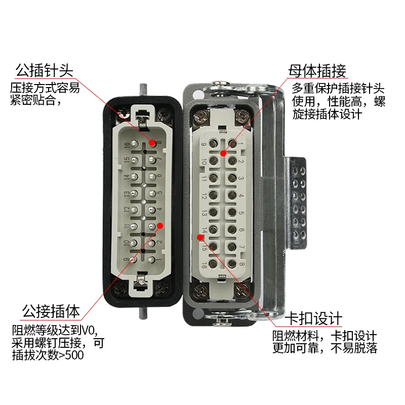 Small rectangular heavy load connector HA10 core 16 core 32 core h16a-ha-016-2-mf aviation plug and socket