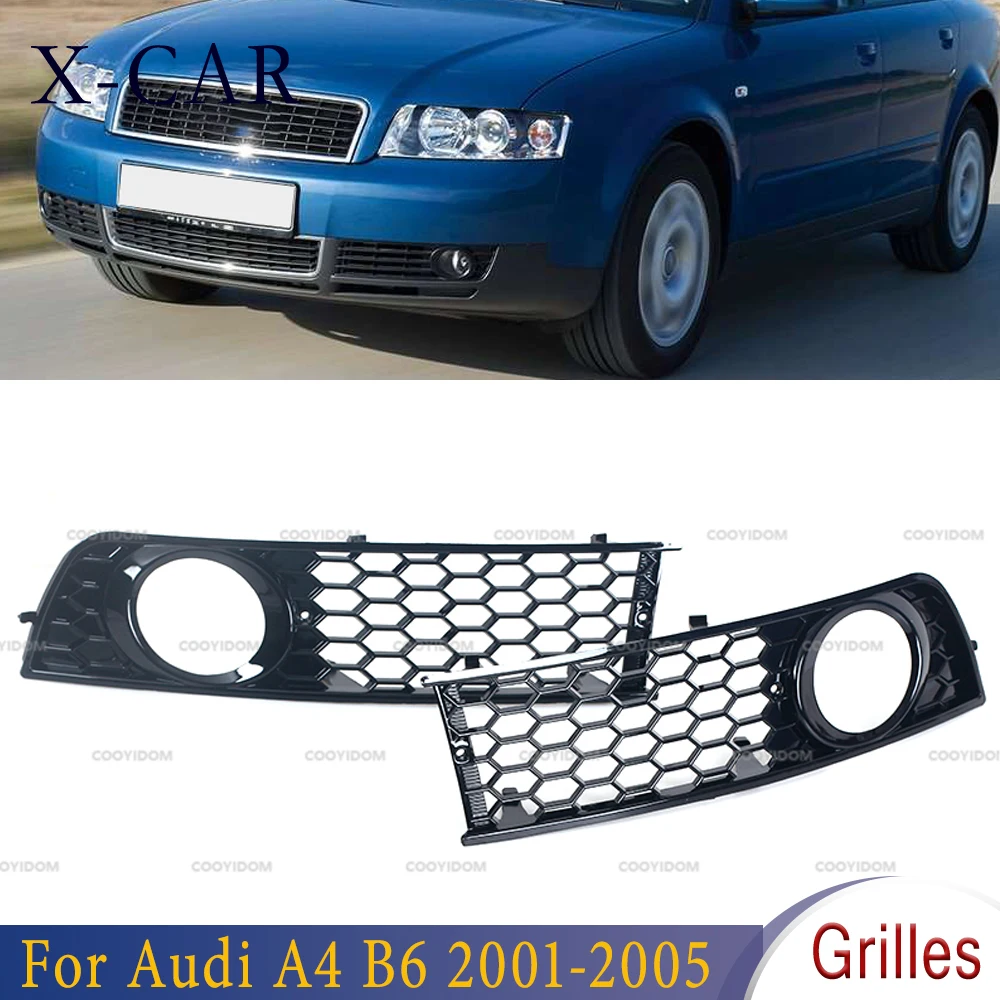 Front Bumper Fog Light Grille Grill Mesh Honeycomb Hex For Audi A4 B6 2001-2005 Fog Lamp Cover Frame Lid 8E0807681 8E0807682