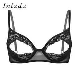 Womens Lingerie Open up Bra for Sex Sheer Lace Floral Exotic Bra Costume Nipple Split Bralette Sexy Wire-free Unlined Bra Top