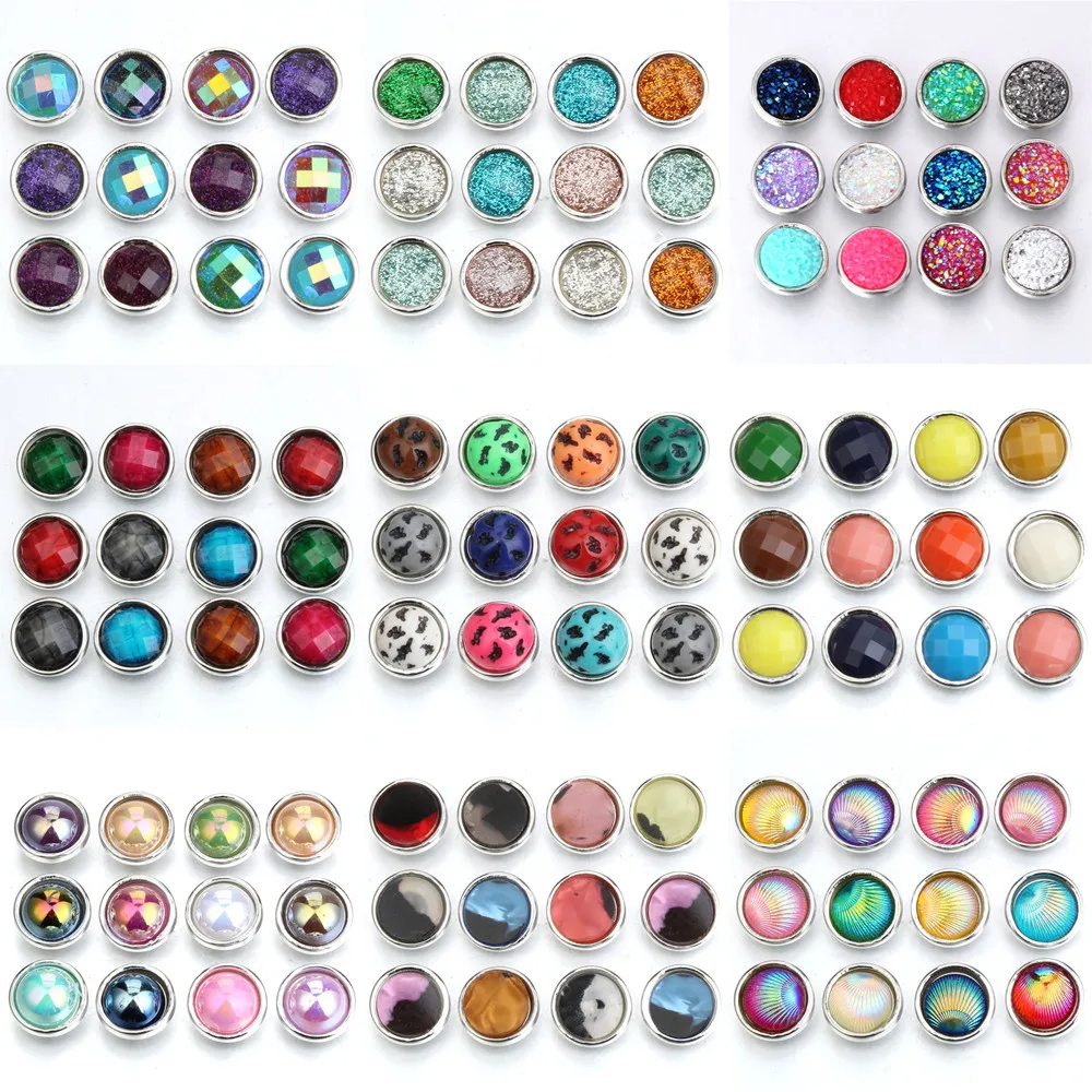 10pcs/lot Wholesale 12mm Resin Snap Button Jewelry Fit Snap Bracelet Bangle Necklace Mini 12mm Snap Buttons DIY Jewelry