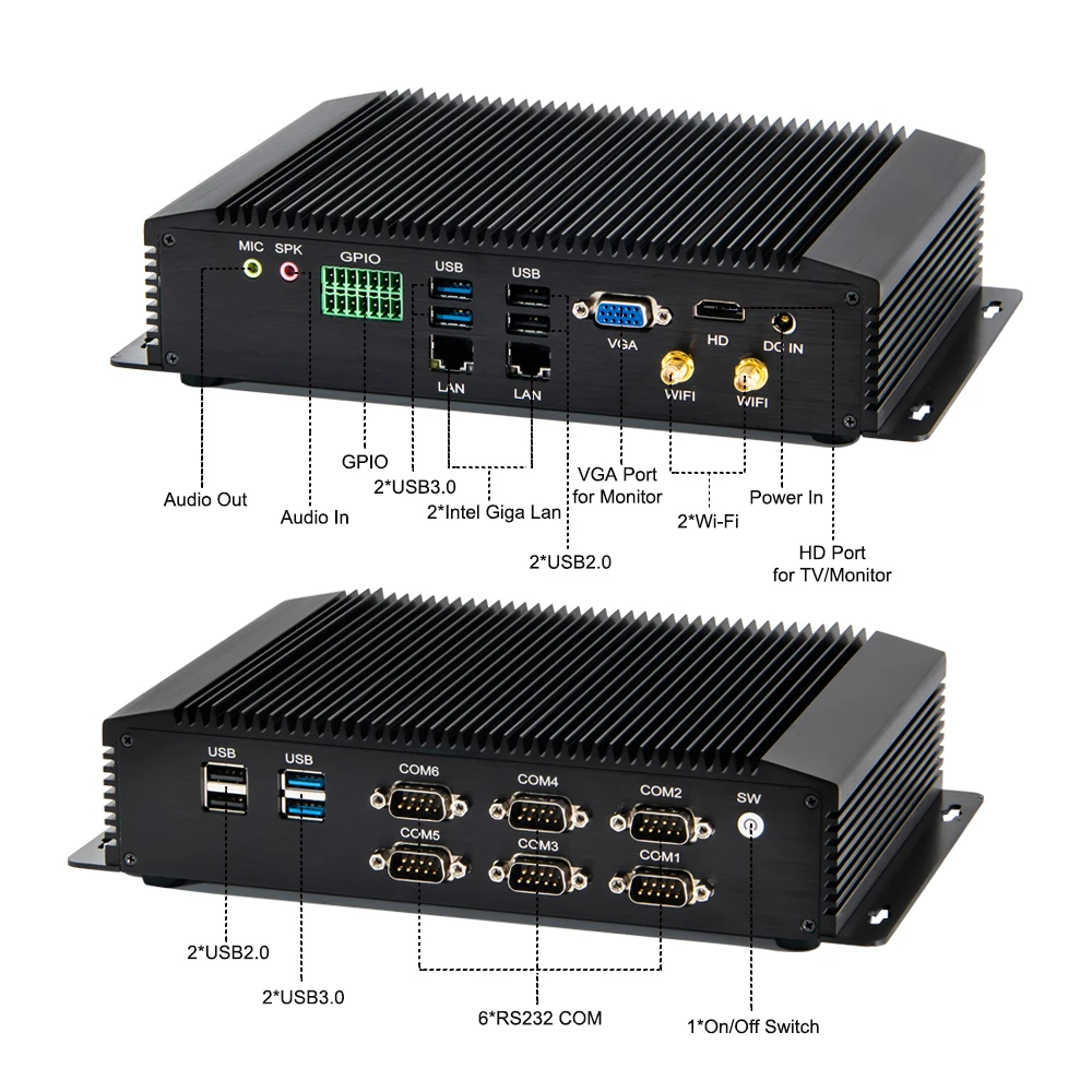 EGLOBAL อุตสาหกรรม PC Fanless มินิคอมพิวเตอร์ Intel i7 4500U i5 4200U 6 * RS232/485 2 * Intel Lans GPIO LPT HDMI VGA 8 * USB WiFi 3G/4G