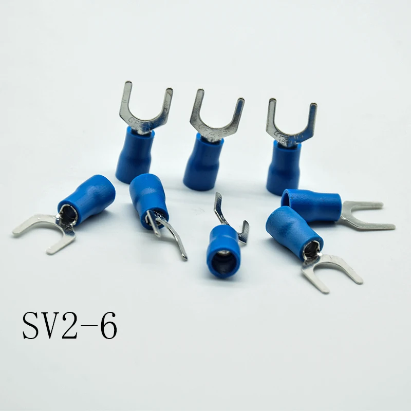 50pcs SV2-3/4/5/6/8 Blue Furcate Cable Wire Connector  Furcate Pre-Insulating Fork Spade AWG Wire Crimp Terminals SV2.5