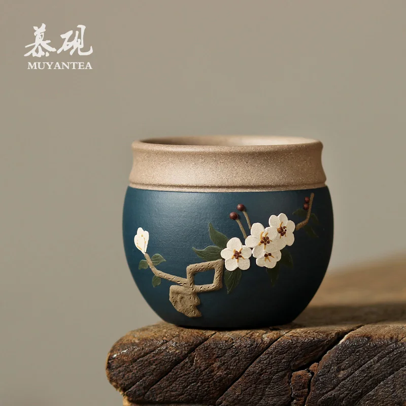 

yixing purple sand slurry mud painting masters cup period of mud household kung fu tea cup lamp sample tea cup in hand