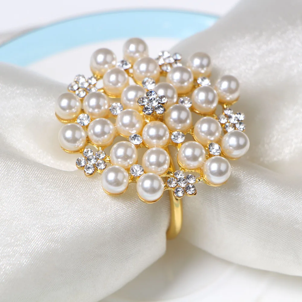 

12pcs/lot Pearl Napkin Buckle Brick Ring, Festive Table Jewelry, Paper Towel Ring, Fashion