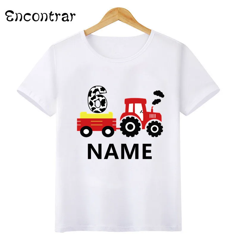 Tractor Car Pulling Cartoon Boys T-shirt 1 2 3 4 5 6 7 8 9 Years Birthday Customize Name Kids T shirt Baby Girl Clothes,HKP2497