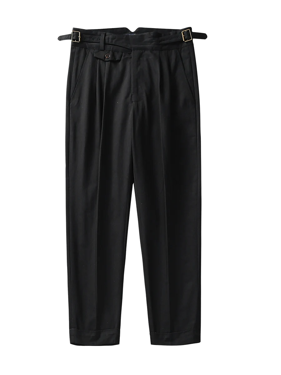 American Khaki Gurkha Men\'s Military Casual Pants Double Pleated Pocket Design Overalls Fishbone Slim Trousers Vintage