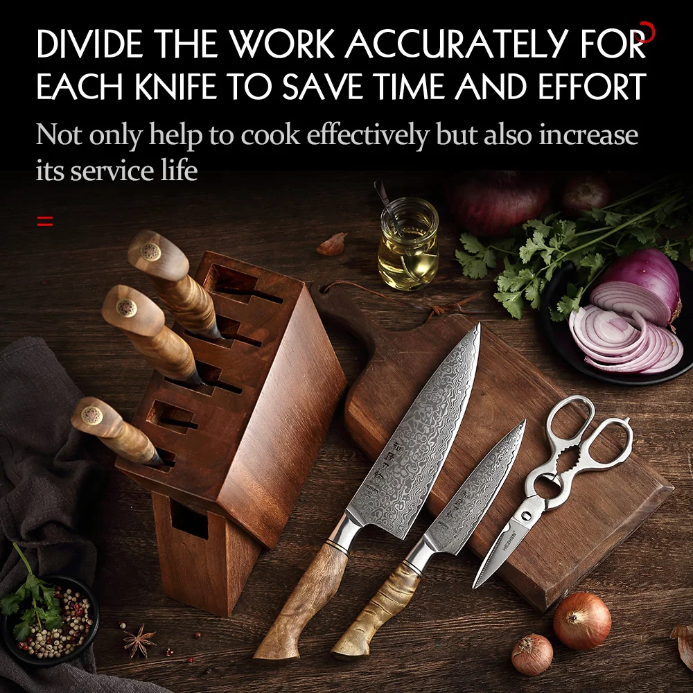 HEZHEN 7PC Knife Set Professional Damascus Steel Chef Santoku Bread Utility Paring Cook Knife For Meat Sharp Kitchen Knife