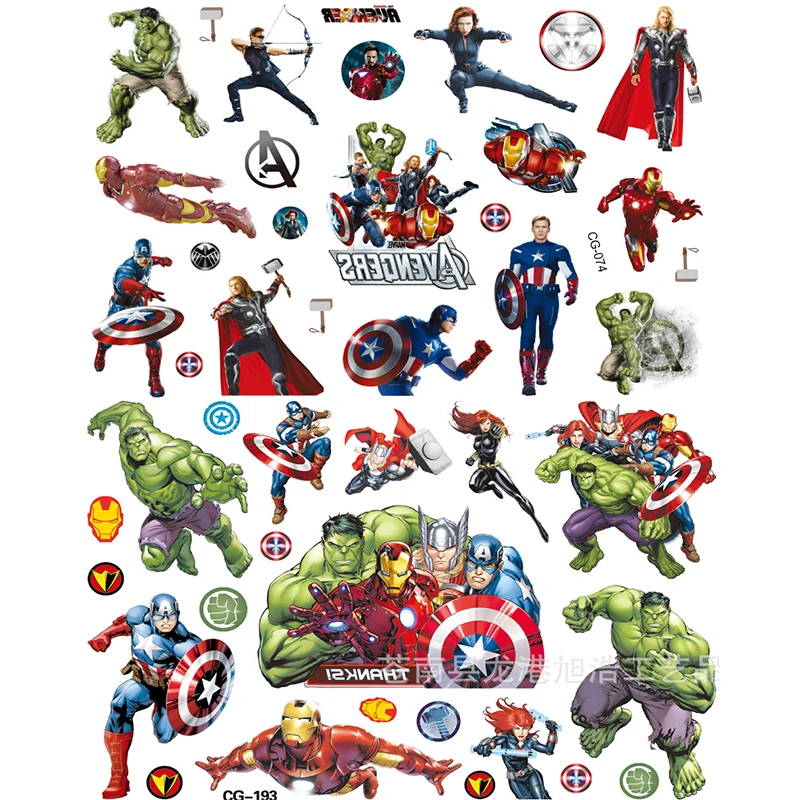 Original Marvel Hero Tattoo Stickers Disney Spider-Man Iron Man The Avengers Sticker Cartoon Kids Girls Birthday Gifts