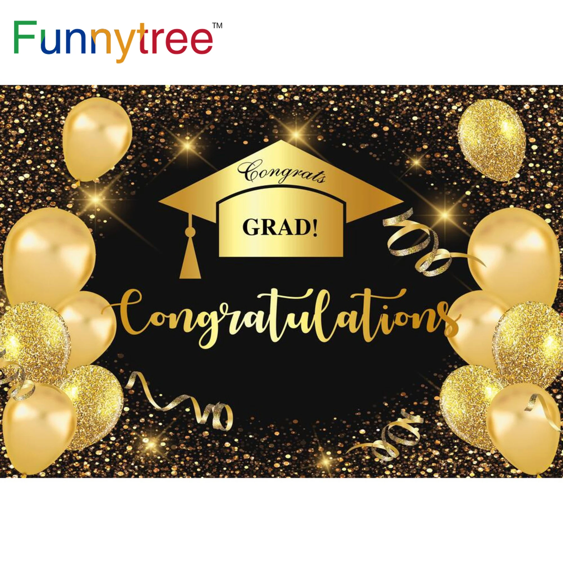 

Funnytree Фотофон для студентов, поздравление, класс градиента 2022, товары для выпускного вечера, Декор, черная Золотая блестящая лента, баннер