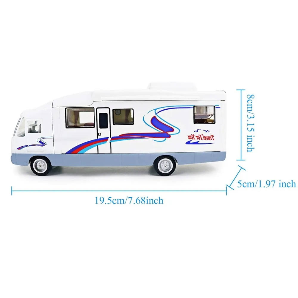 7.6 inch Cool Mini Motorhome Toy Die-cast Pullback Recreational Vehicle Pull Back RV with DIY Holiday Camper Van Model for Kids