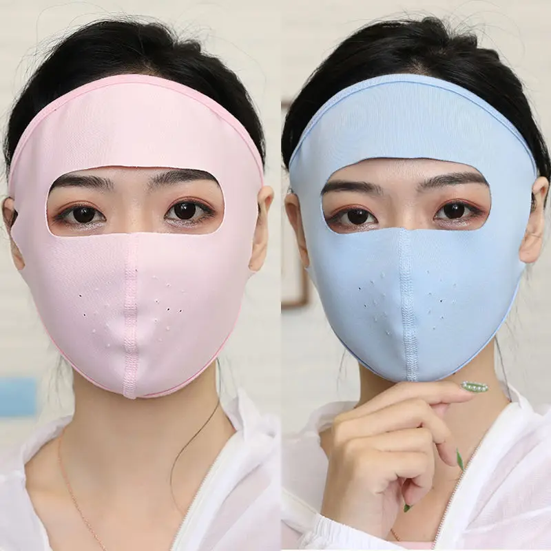 

Unisex Summer Ice Silk Thin Sunscreen Full Face Mask UV Protection Breathable Cycling Solid Color Washable Earloop Respirator