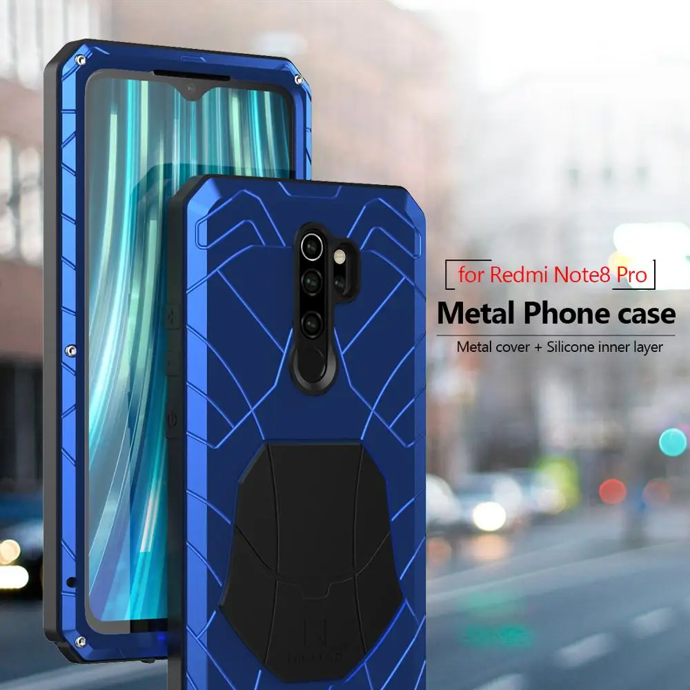 For Xiaomi Mi Redmi Note 8 Note10 Pro Hard Aluminum Metal Tempered Glass Screen Protector Heavy Duty Cover for Redmi Note 10 Pro