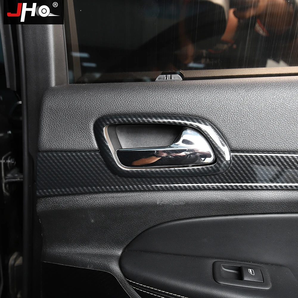 JHO Carbon Grain Inner Door Handle Panel Cover Trim For 2014-2019 Jeep Grand Cherokee 2017 2016 2015 2018 Limited WK2 Overland