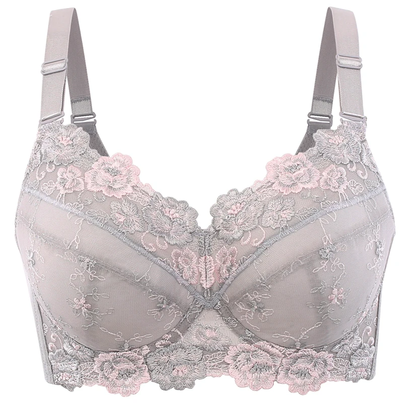 Women\'s Full coverage Underwired Lightly Lined bra Floral Embroidered Plus Size Minimizer bra 38 40 42 44 46 48 B C D E F G H
