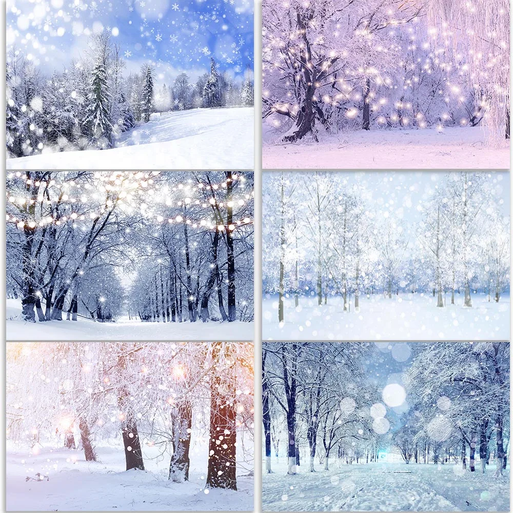 Mocsicka Outdoor Winter Wonderland Photography Backdrops Forest Snowflake Bokeh Photographic Studio Photo Backgrounds