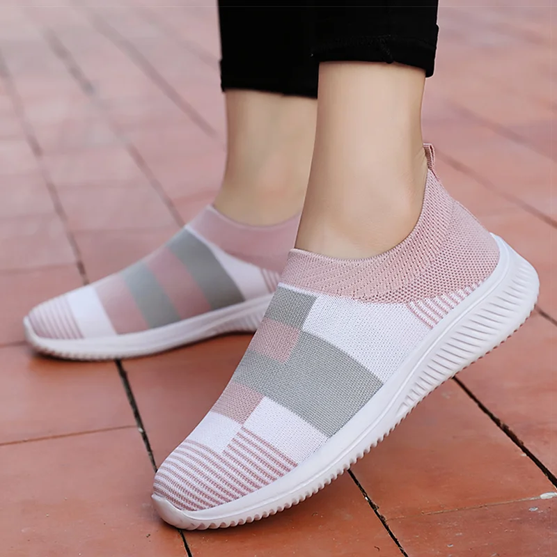 Women Flats Mix Color Knitted Sneakers Women Slip On Flat Shoes Woman Plus Size Casual Chaussure Femme Summer Autumn Footwear