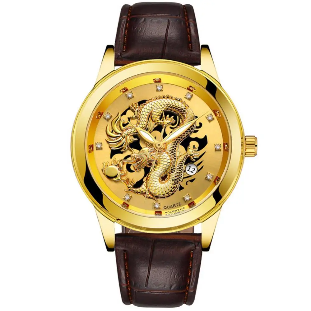 Hot Sale Luxury Dragon Rhinestone Round Dial Luminous Analog Quartz Unisex Wrist Watch