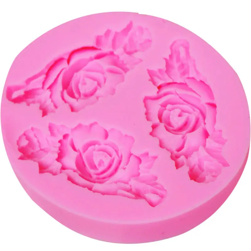 Kaymiklee M013  2015 NEW 3 Cavites 1PCS Rose Cabochon Food Grade Silicone Mold Chocolate Cake Decorating For Polymer Clay Crafts