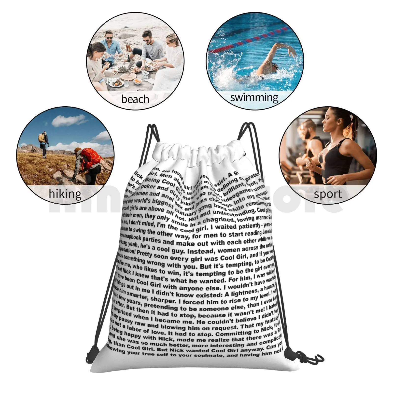 Cool Girl Monologue Film Edition กระเป๋าเป้สะพายหลัง Drawstring Bag ขี่ปีนเขายิมกระเป๋า Cool Girl David Fincher Cool Girl Monologue