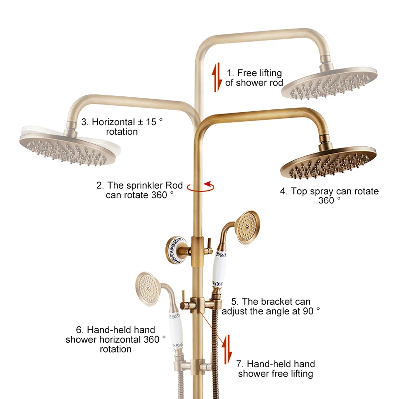 Imagem -04 - Conjunto de Chuveiro Cascata de Luxo com Misturador Conjunto Antigo de Torneiras Bronze Fixação na Parede Modelo El4006t