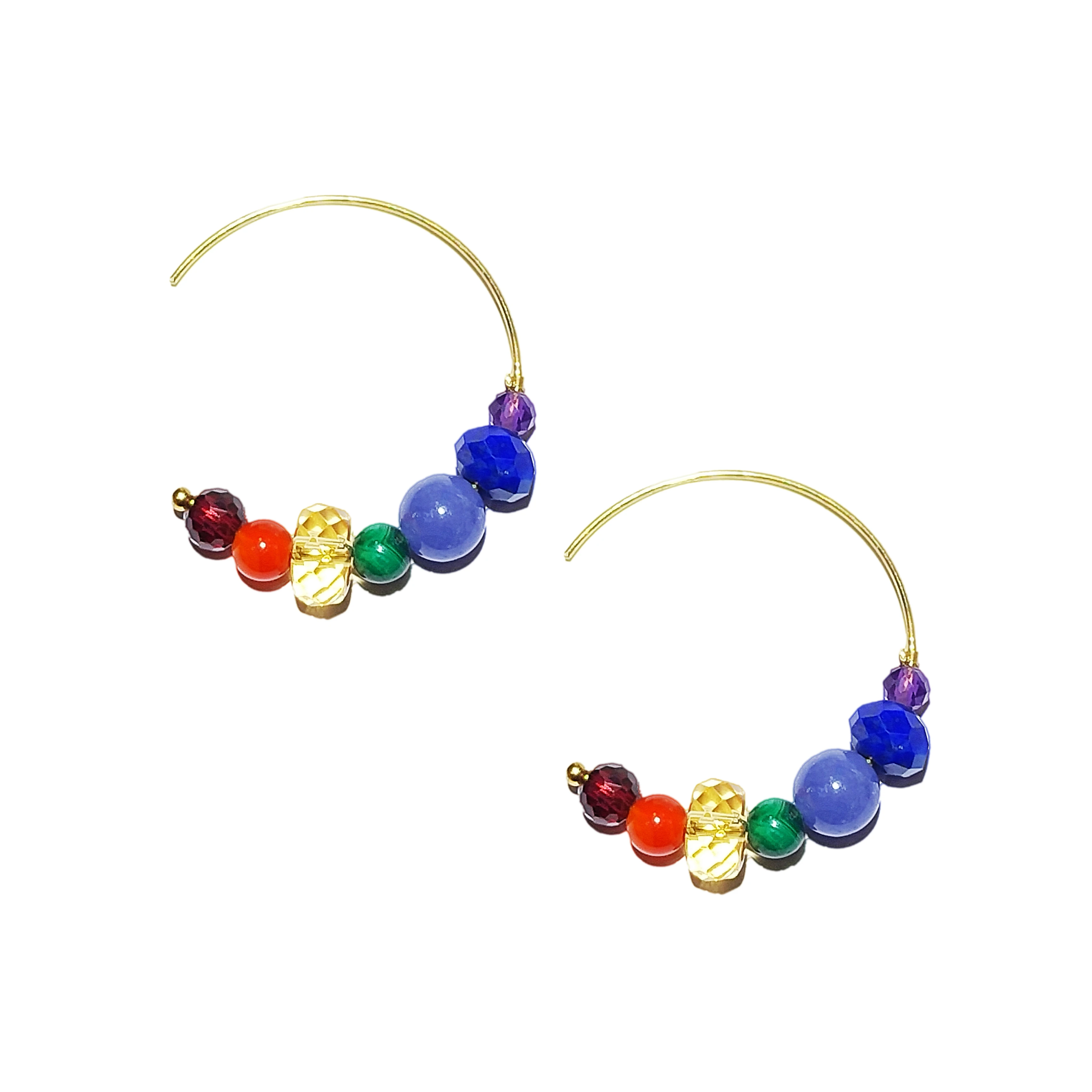 

Lii Ji Bohemian Real Gemstone 7 Charkras Hoop Earring Yoga Crystal Healing Jewelry Amethyst Lapis Tanzanite Malachite Earring