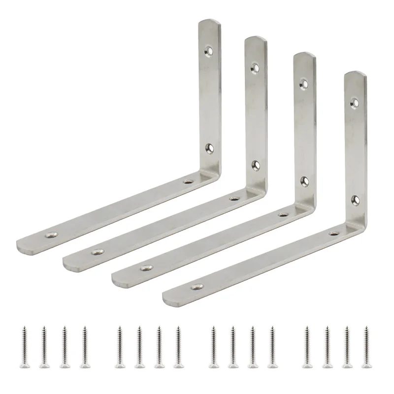 4PCS Corner Shelf Bracket,Heavy Duty Stainless Steel L Bracket Corner Brace,Right Joint Angle Brackets Hardware 200x140x4mm