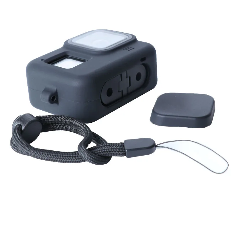 Capa protetora de silicone 3 em 1, proteção de silicone macio, cordão preto, azul e vermelho para gopro hero 8 acessórios para câmeras