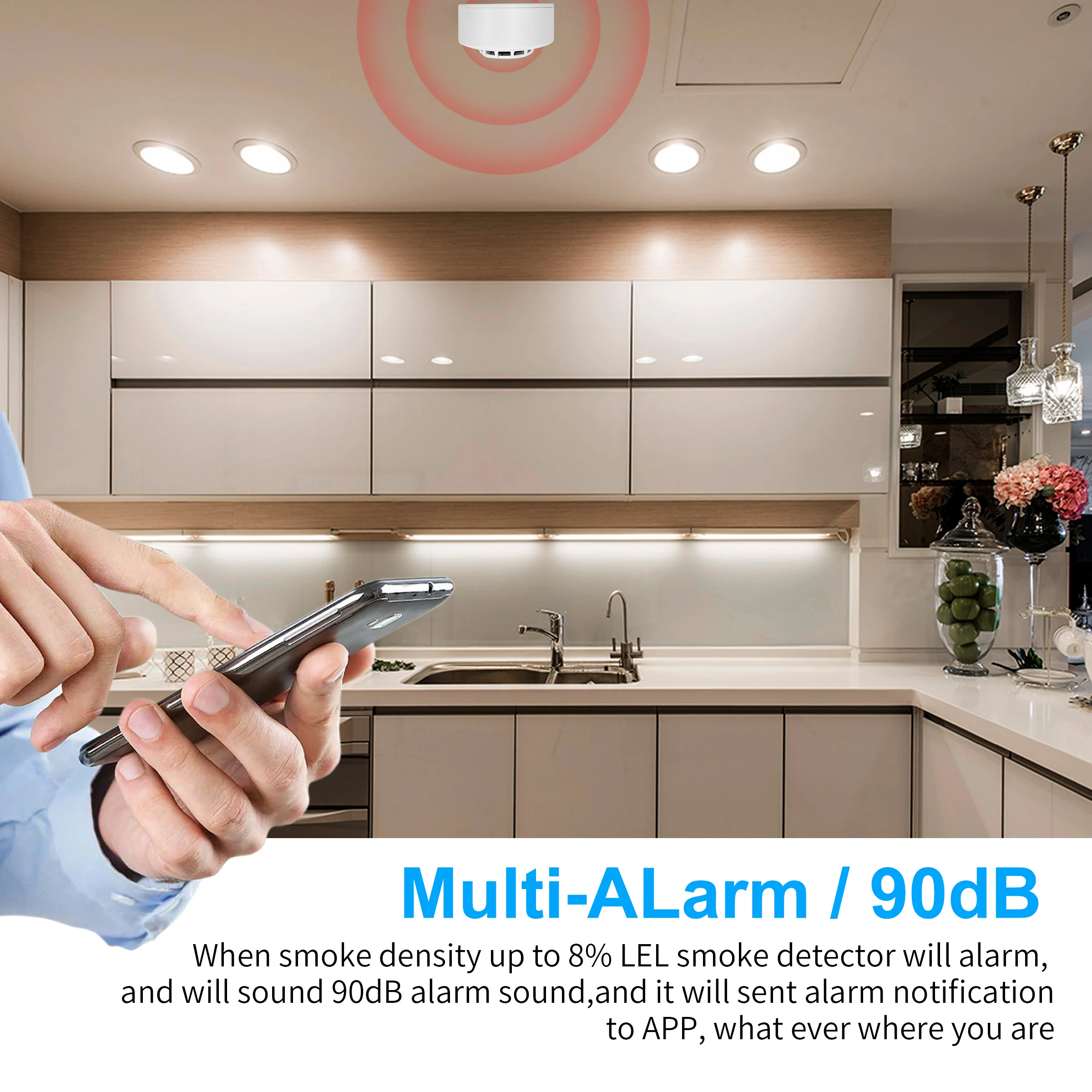 GIRIER Tuya Wifi Smart Smoke Fire Alarm Detector Sensor with Battery Powered Works with Smart Life App No Hub Required