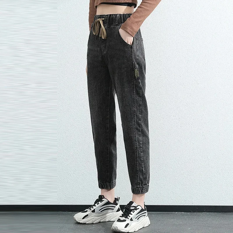 Vita elastica Harem Jeans pantaloni donna pantaloni di Jeans autunnali primavera di grandi dimensioni Jeans elasticizzati Casual pantaloni Vintage alla caviglia 3XL