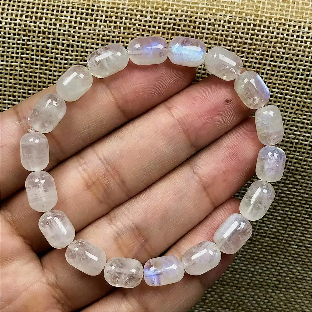 10x8mm Top Natural Blue Light Moonstone Bracelet Jewelry For Women Lady Man Stretch Crystal Bucket Beads Gemstone Bracelet AAAAA