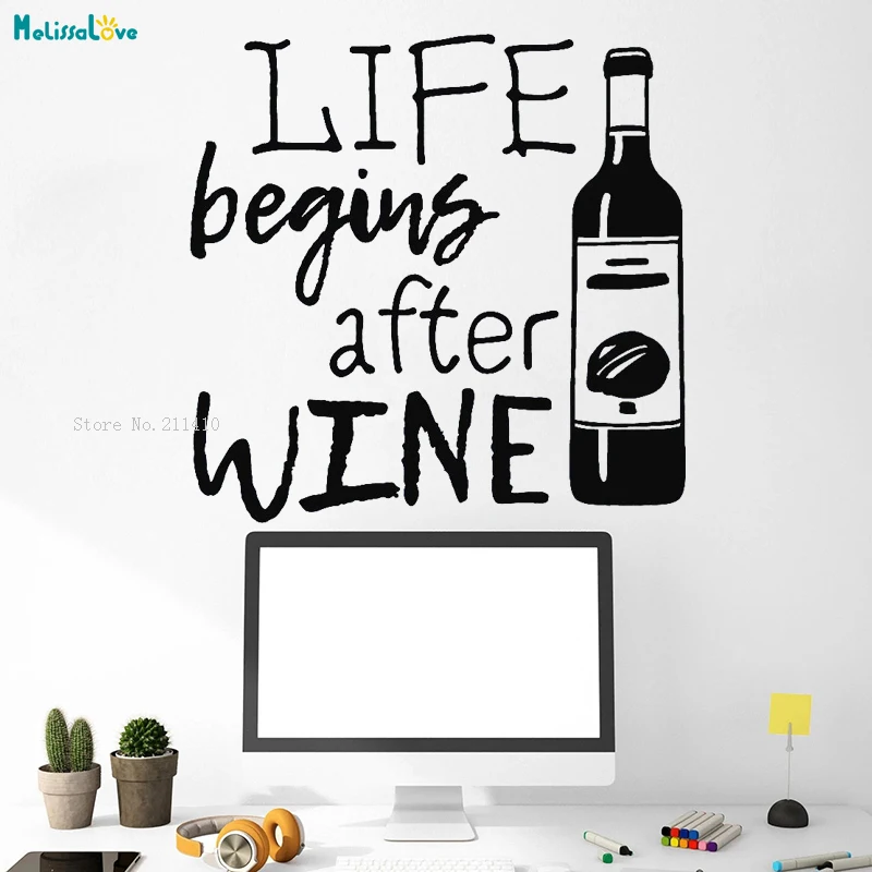 Letter Kitchen Vinyl Wall Decal Life Begins After Wine Stickers Mural Home Decor Living Room Personal Philosophy YT2284