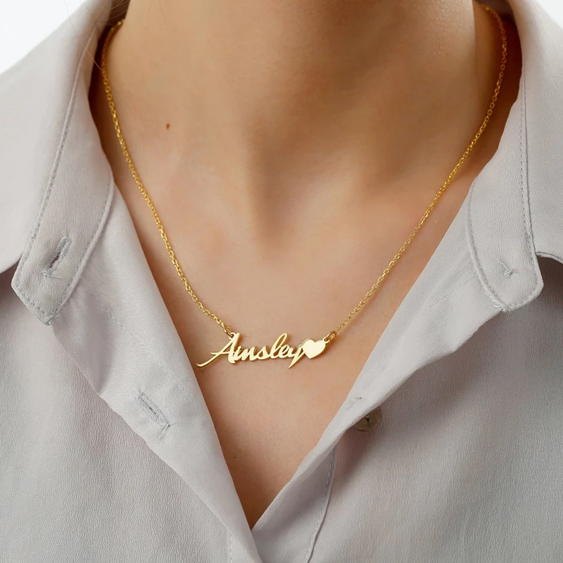 Free Box Custom Name Necklace Personalized Heart Pendant Necklace Women Jewelry Stainless Steel   Nameplate Choker Necklace